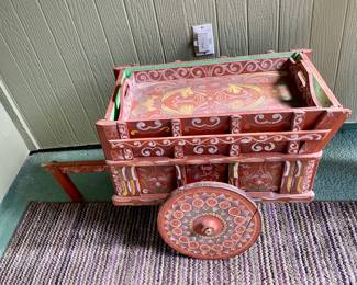 Costa Rican ox cart-hand painted, has removal tray, bar, teacart 