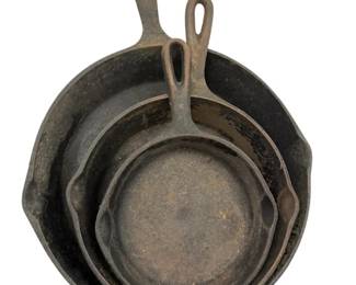Three Cast Iron Pans 11, 8.5, 7