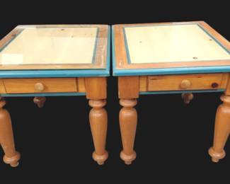Pair of Rustic Wooden End Tables