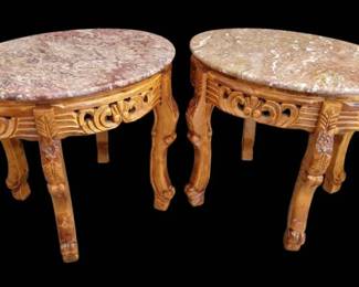 Wooden Carved Marble Top End Tables