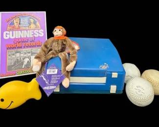 Vintage Petite Super International Blue Portable Toy Typewriter, Softball, Boardgame
