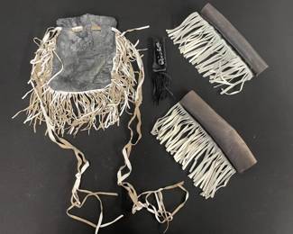 Fringed Suede Leather Pouch with Motorcycle Fringed Leather Lever Covers
