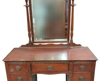 Vintage Mahogany Tone Vanity with Tilting Mirror