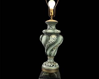 Vtg CapodimonteStyle Green Gold Table Lamp