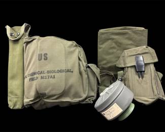 Vintage Us Military M1 7A1 ChemicalBiological Field, Gas, Mask, Canvas, Bag, and Gear Lot