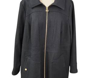 Michael Kors Womans Black Wool Blend Club Collar Full Zip Coat