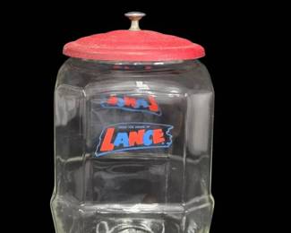 Vintage 8 Sided Lance Glass Counter Display Cracker Jar