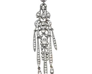 1137 A Silver Topped-Gold and Diamond Pendant Of a chandelier design featuring single-cut and old mine-cut diamonds weighing approximately 2.15 carats  Measures: 4 in. 10.6 grams gross Estimate: $2,800 - $3,500
