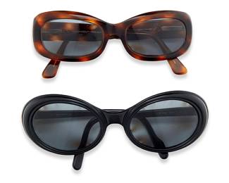 1241 CHANEL & Cartier: Two Pairs of Designer Sunglasses Comprising a pair of Chanel tortoiseshell acetate frames with CC logo and quilted accent arms, gold-toned hardware (5094, size: 53.17.135, Made in Italy), as well as a pair of Cartier Paris oval black acetate frames with gold-toned hardware (no. 1632915, size 130), each with prescription lenses and a non-related case Each marked for maker 4 pieces Estimate: $300 - $500