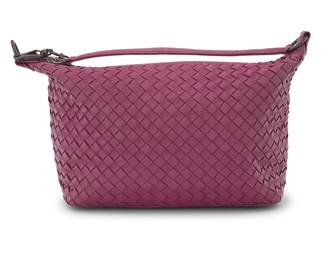 1230 Bottega Veneta: A Pink Leather Intrecciato Small Zip Hobo Bag Circa 2009, Italy A single strap zip-top soft bag with dark pink woven leather exterior, gunmetal hardware, and beige suede leather lining Marked to interior leather plaque: Bottega Veneta / Made in Italy; 'Originality Certified' tag: 239988 / V0016 / 5272 / EPEV / 2009 / 7094 A  8 x 10 x 2 in., drop: 6 in. Estimate: $300 - $500