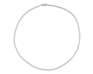 1027 A 14K White Gold and Diamond Necklace Of a line design featuring round diamonds weighing approximately 3.36 carats  Length: 16 in. 12.3 grams gross Estimate: $2,500 - $3,500