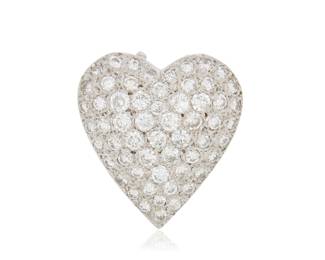 1069 A 14K White Gold and Diamond Pendant/Enhancer Of a heart-shaped diamond set with round diamonds weighing approximately 2.25 carats  Measures: 3/4 x 3/4 in. 4.4 grams gross Estimate: $1,200 - $1,800