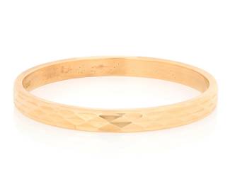 1177 An 18K Rose Gold Bangle Featuring a geometric design  Inner circumference: 8 1/4 in. 18.2 grams gross Estimate: $1,500 - $2,000