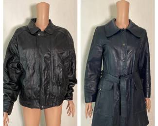 Vintage Leather Bomber Jacket And Belted Leather Jacket