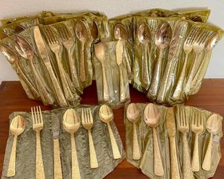 Vintage Cellini Romanesque 24K Gold Electroplate Flatware 68 Pieces