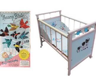 Sweet Vintage Dollie Crib And Vintage Bird Mobile By Kenner