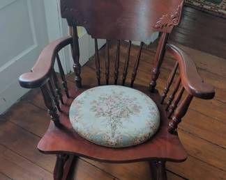 Late 19th Century Hardwood Rocking Chair with Built in Floral Cushion