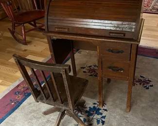Antique Childrens Roll Top Desk Chair