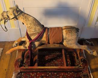 Antique Wooden Glider Rocking Horse from Late 19th to Early 20th Century