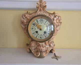 Late 19th Century Antique Royal Worchester Porcelain Gilt Mantal Clock