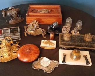 Glass, Bronze, Brass, Wood Ink Wells More