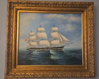 Vintage Ship Painting Signed C. Parker