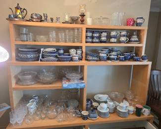 Polish pottery, silver tea set, miscellaneous glassware