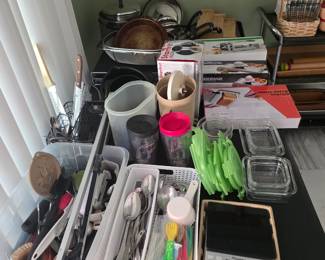 Miscellaneous kitchen items, silverware, utensils
