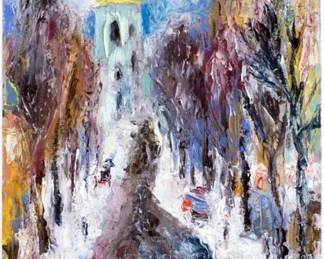 Sofiya Street - Aleksandr Protasov 2014 ,Ukraine Oil on Cardboard Framed, 17 x 21 inch Unframed 12 x 16 inch