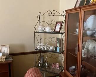 025 Ornate Black Iron Bakers Rack with Tea Collections