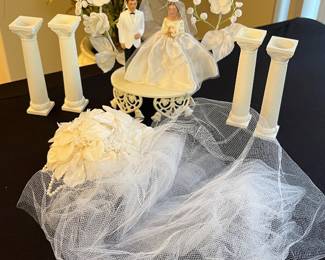 Wedding cake topper and bridal veil