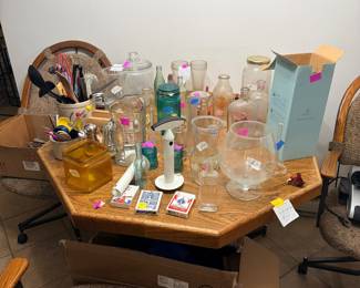 Glassware, vases, antique milk jug