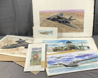 Lot 270: Unframed Airplane Illustrations - George Guzzi