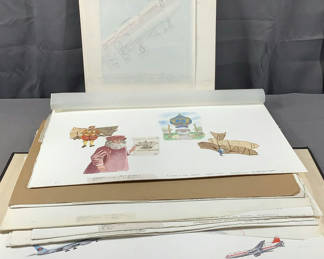 Lot 257: Watercolor Illustrations from Airplane Book - George Guzzi