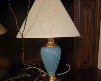 Blue ribbed ceramic lamp