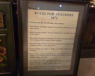 novelty sign titled "Rules for Teachers 1872"