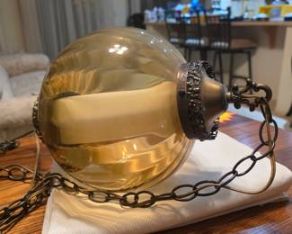 Vintage Amber Swirl Glass Hanging Swag Lamp
