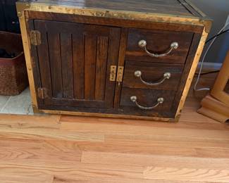 Unique Wood table. Brass Trinm