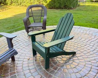 2 Nice Adirondak Chairs and A Wicker Rocker With cushions