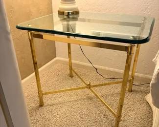 Vintage Hollywood Regency GlassBrass Table Set