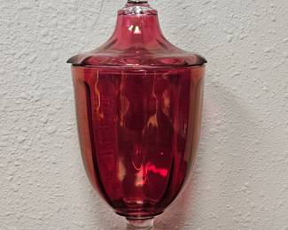Vintage Cranberry Candy Dish, Lidded