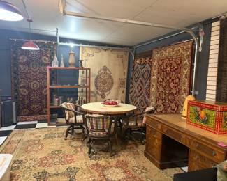 Antique Desk, Table & Chairs, Rugs, Rugs, Rugs