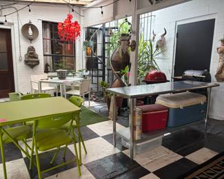 Stainless Prep Table, Green Card Table & Chairs