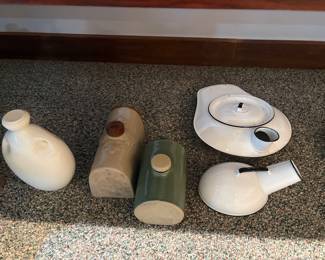 Assorted Antique stoneware hot bottle warmers