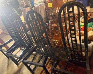 4 Black Lacquer Asian Chairs