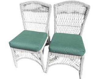 Pair Of White Wicker Chairs With Cushions