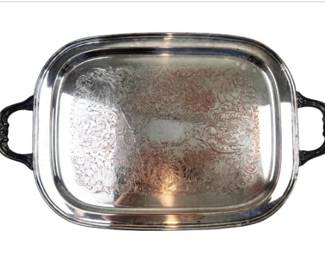 Silver Plate On Copper Serving Tray With Handles - Signed F. B. Rogers