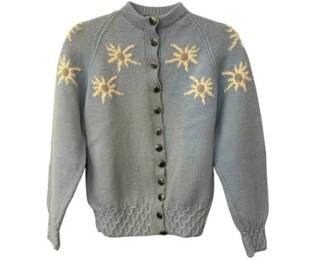 Italian L'Alpina Powder Blue Cardigan Vintage Sweater With Silver Snowflake Incised Buttons