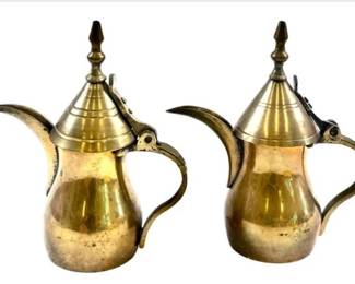 Pair Of Miniature Brass Dallah Middle Eastern Tea Pots