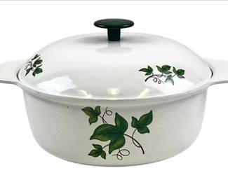 Vintage Prizer Ware Enamel Cast Iron Green Ivy Casserole R C-2 With Lid - Ivy Pattern